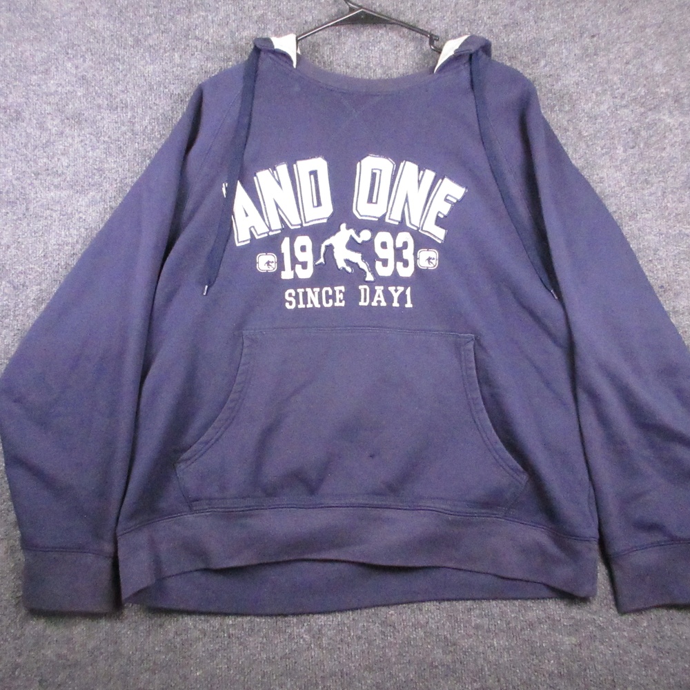Y2K AND1 Hoodie Mens XL Blue And One 1993 Graphic Fleece Pullover Basketball